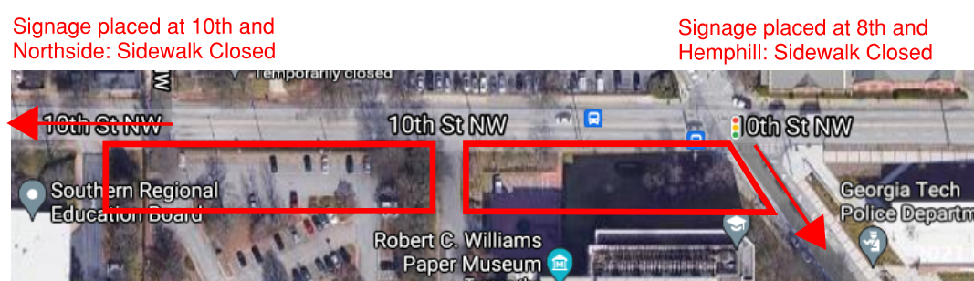 map of sidewalk improvements along 10th street