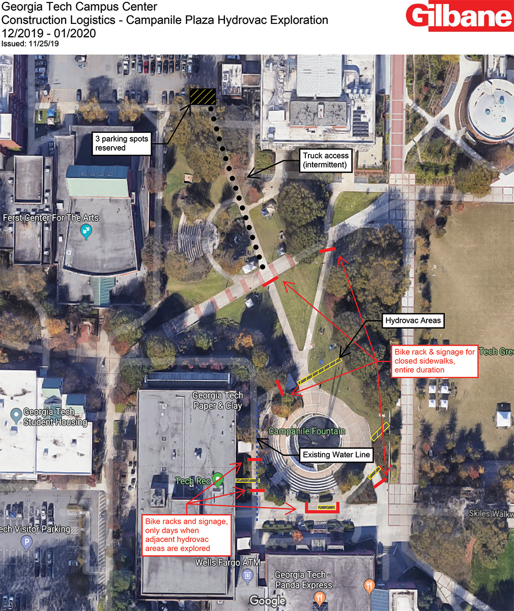 aerial view of campus center construction hydrovac dec 2019