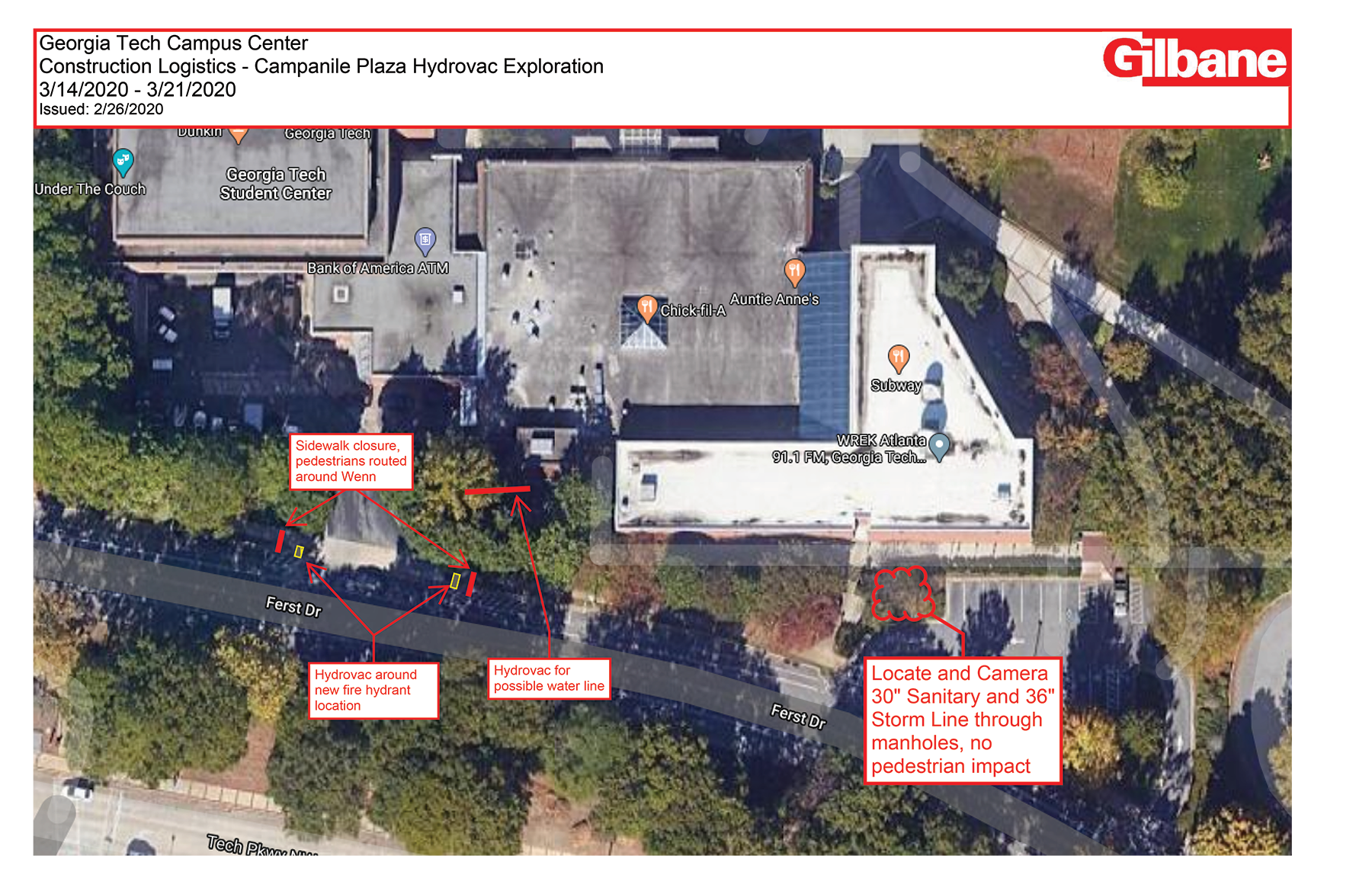 Map 2 of Campus Center spring break construction activity