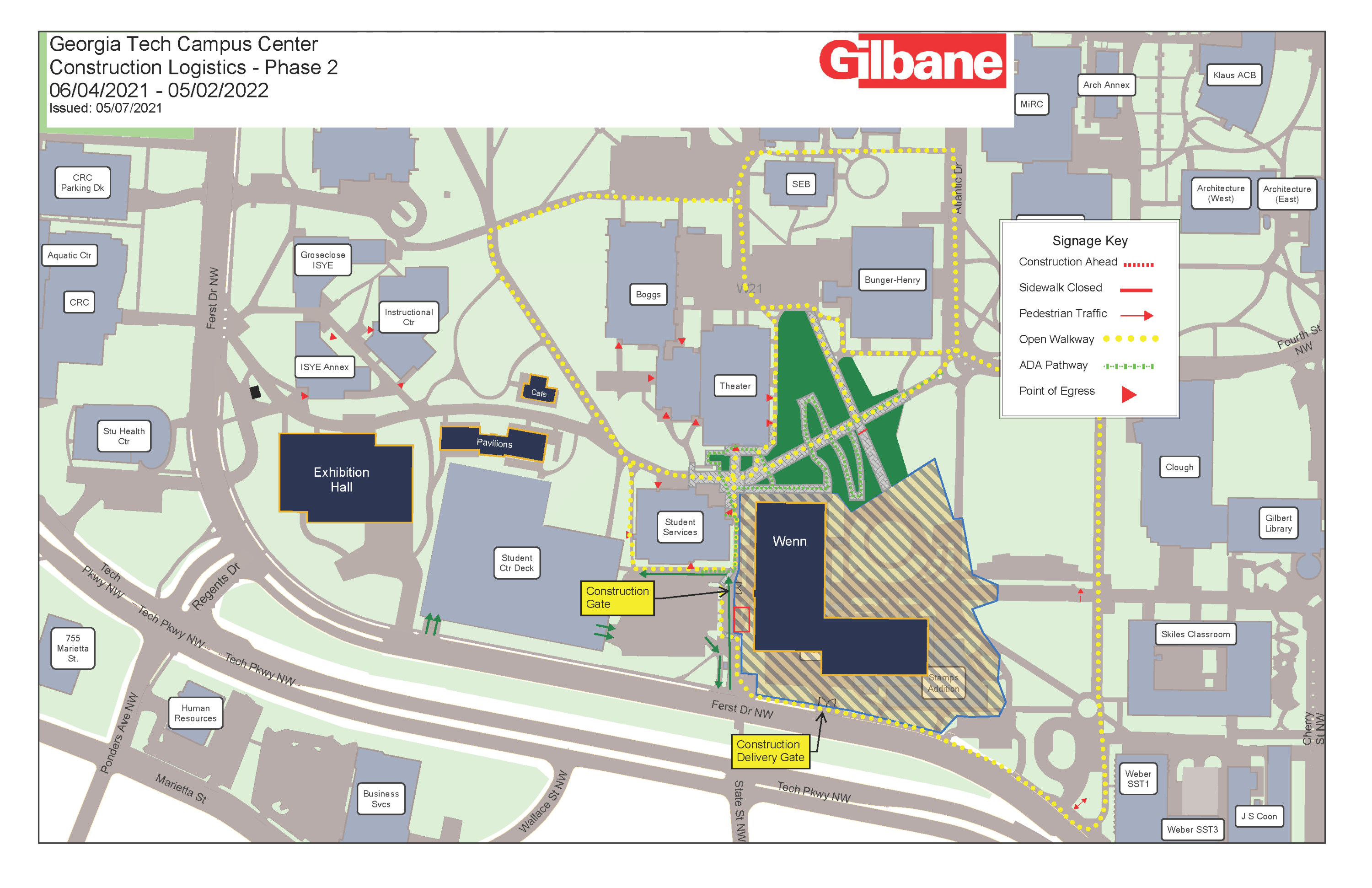 Image of construction impacts to campus for month of May 2021