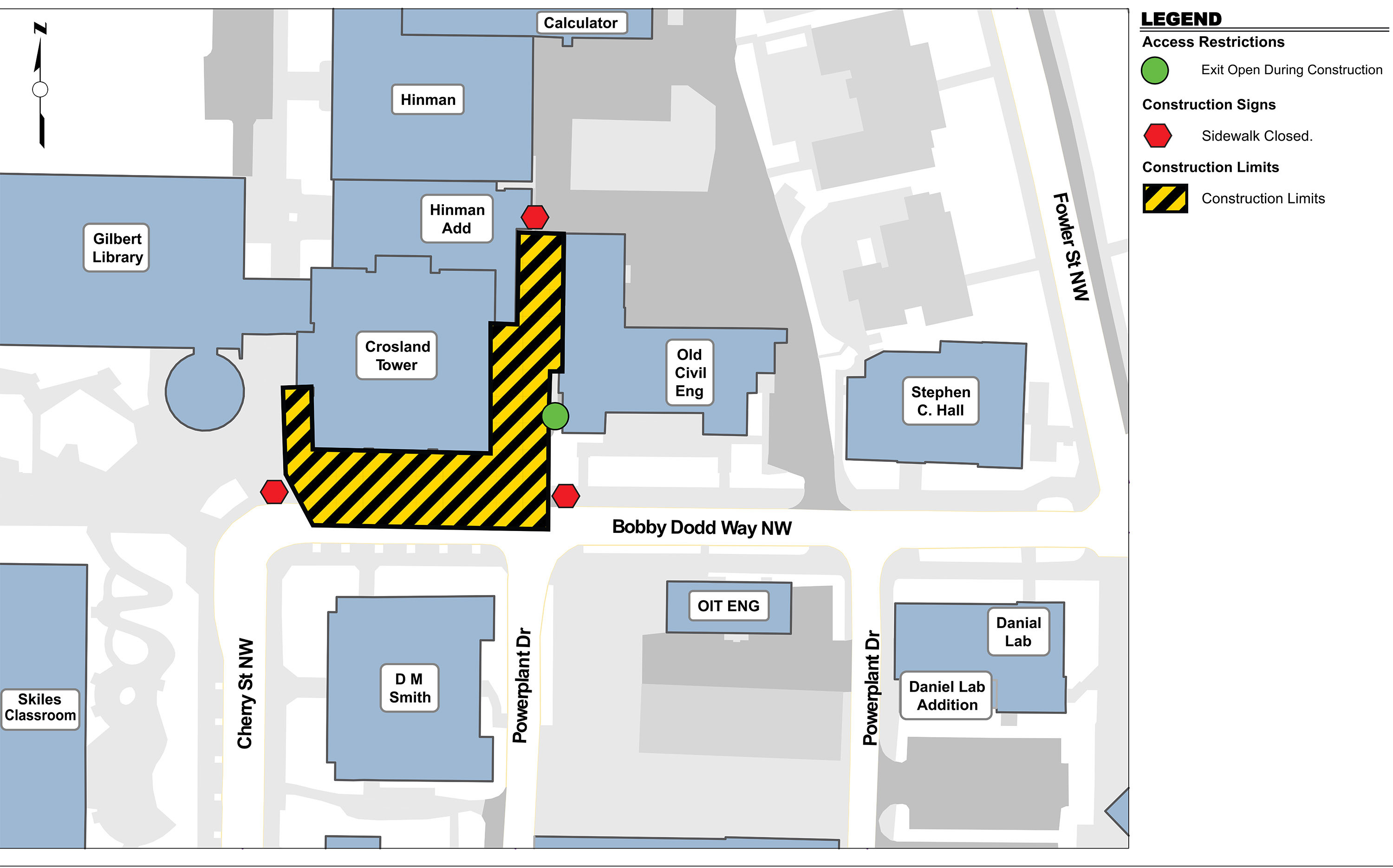 Construction fencing will be in place along the southern and eastern edges of the building throughout 2017. 