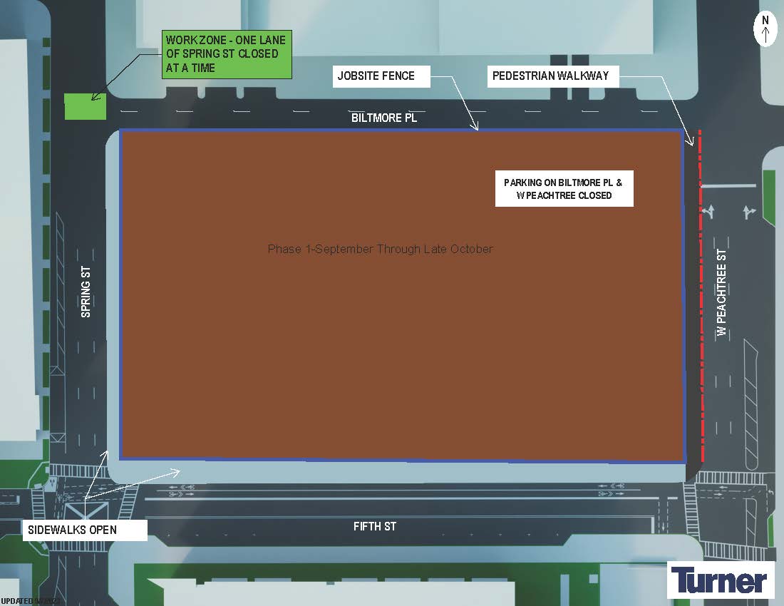 Logistics plan for phased construction of Tech Square Phase 3. Mid-September.
