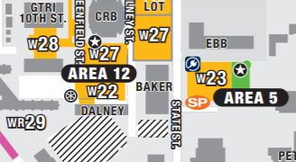 Map of location of W23 parking deck.