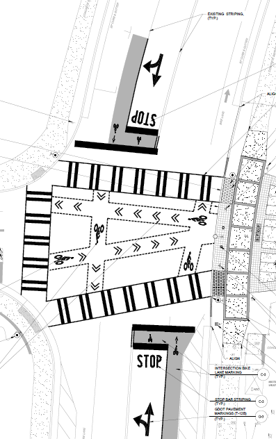 map of striping to occure at Ferst and 6th intersection