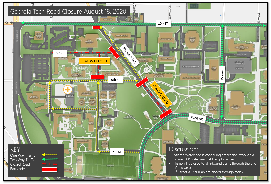 Roads closed due to water main repair.