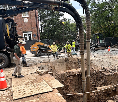  Jim Stephens, vice president of Infrastructure and Sustainability, oversees excavation efforts in Harrison Square.